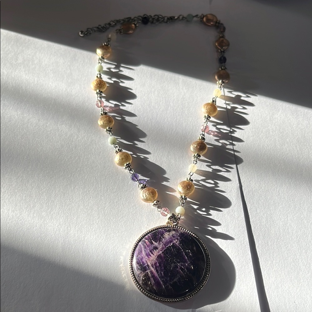 Purple Amethyst Cabochon Stone Pendant.